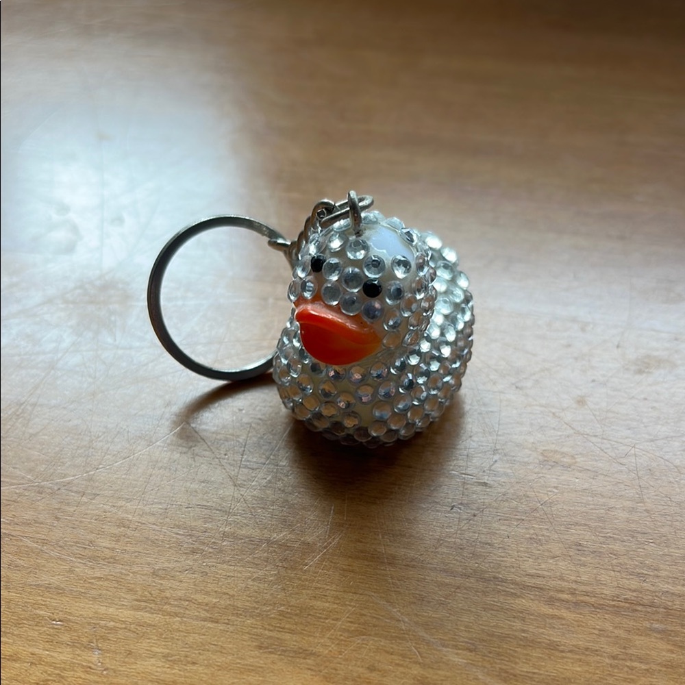 Silver Rhinestone Duck Keychain
